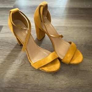 Elegant Mustard Gold Yellow Suede Women's Open Toe Heels SHEIN 7.5